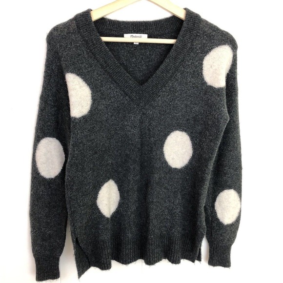 Madewell Dotted Bartlett V-Neck Sweater in Wool Alpaca Blend Coziest Yarn XXS - Picture 3 of 11